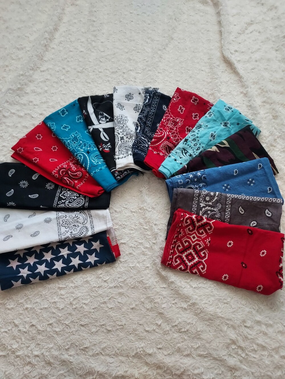 Bundle (14 pc) Cotton Bandana Kercheifs Lot Biker Moto Western Cowboy Rodeo
